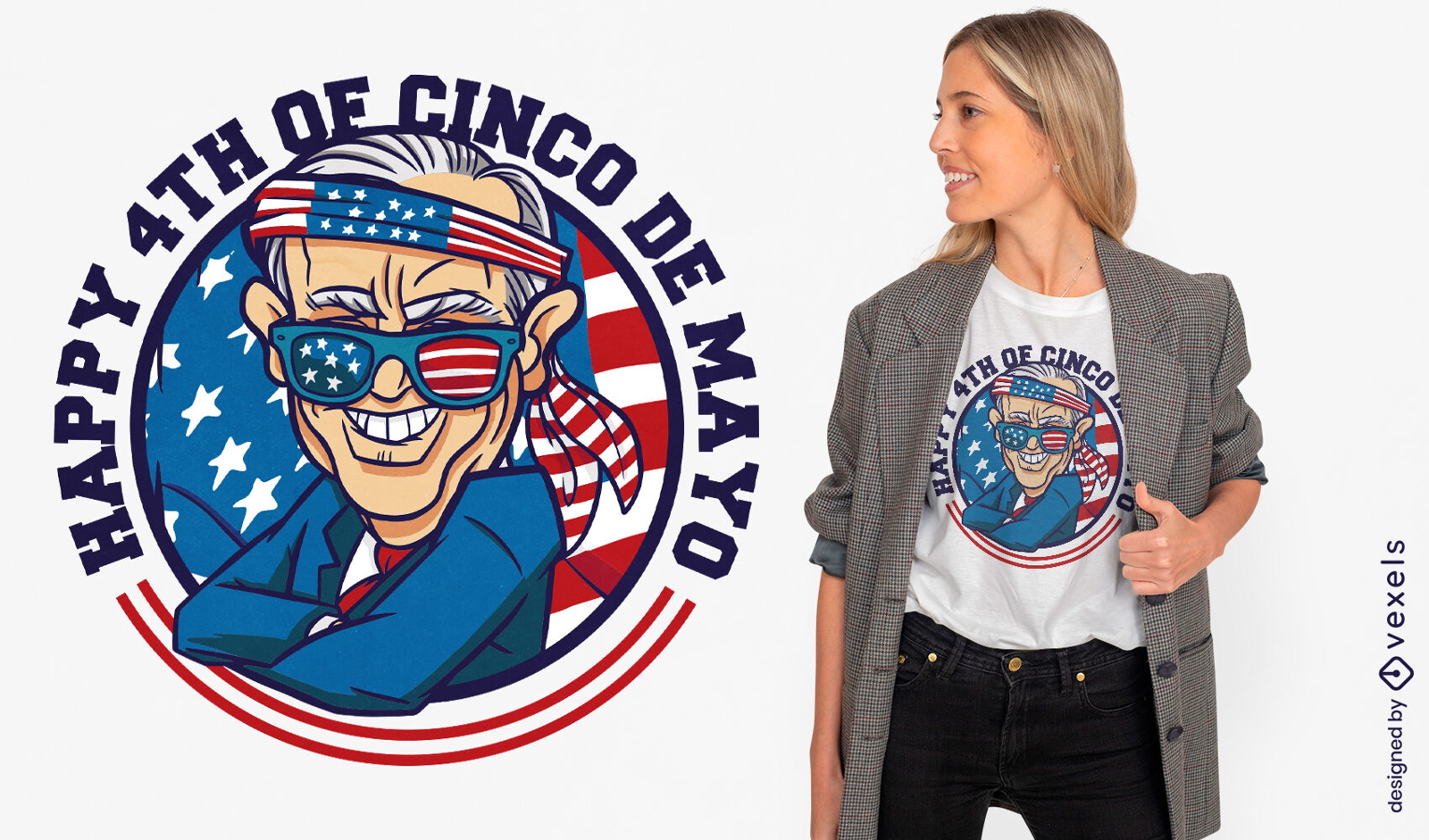 Biden de dibujos animados con dise?o de camiseta de bandera americana