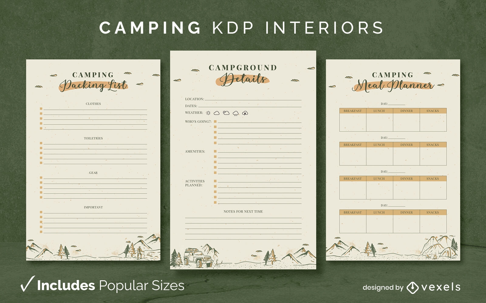 Modelo de di?rio de acampamento KDP design de interiores