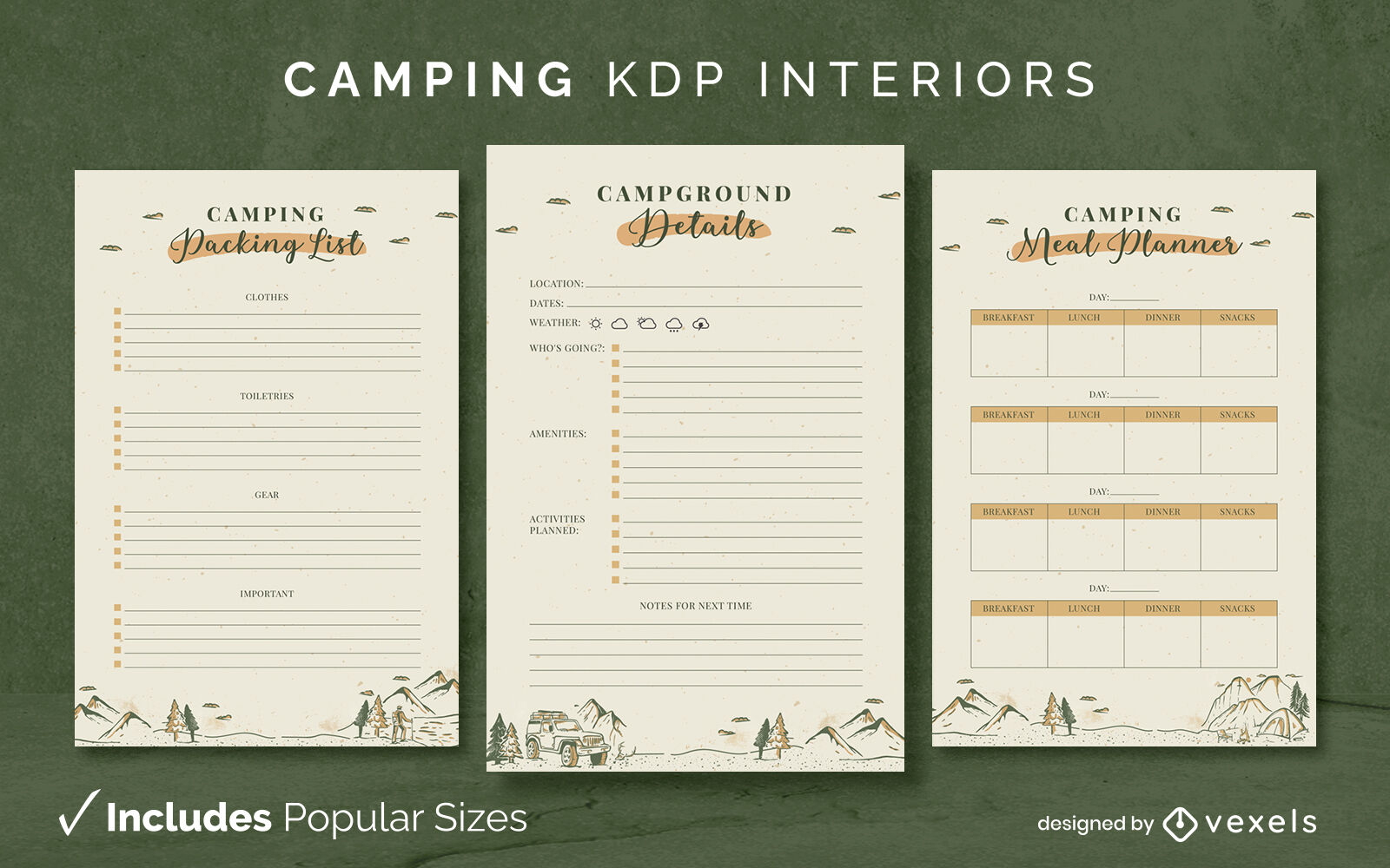 Plantilla de diario de camping KDP diseño de interiores