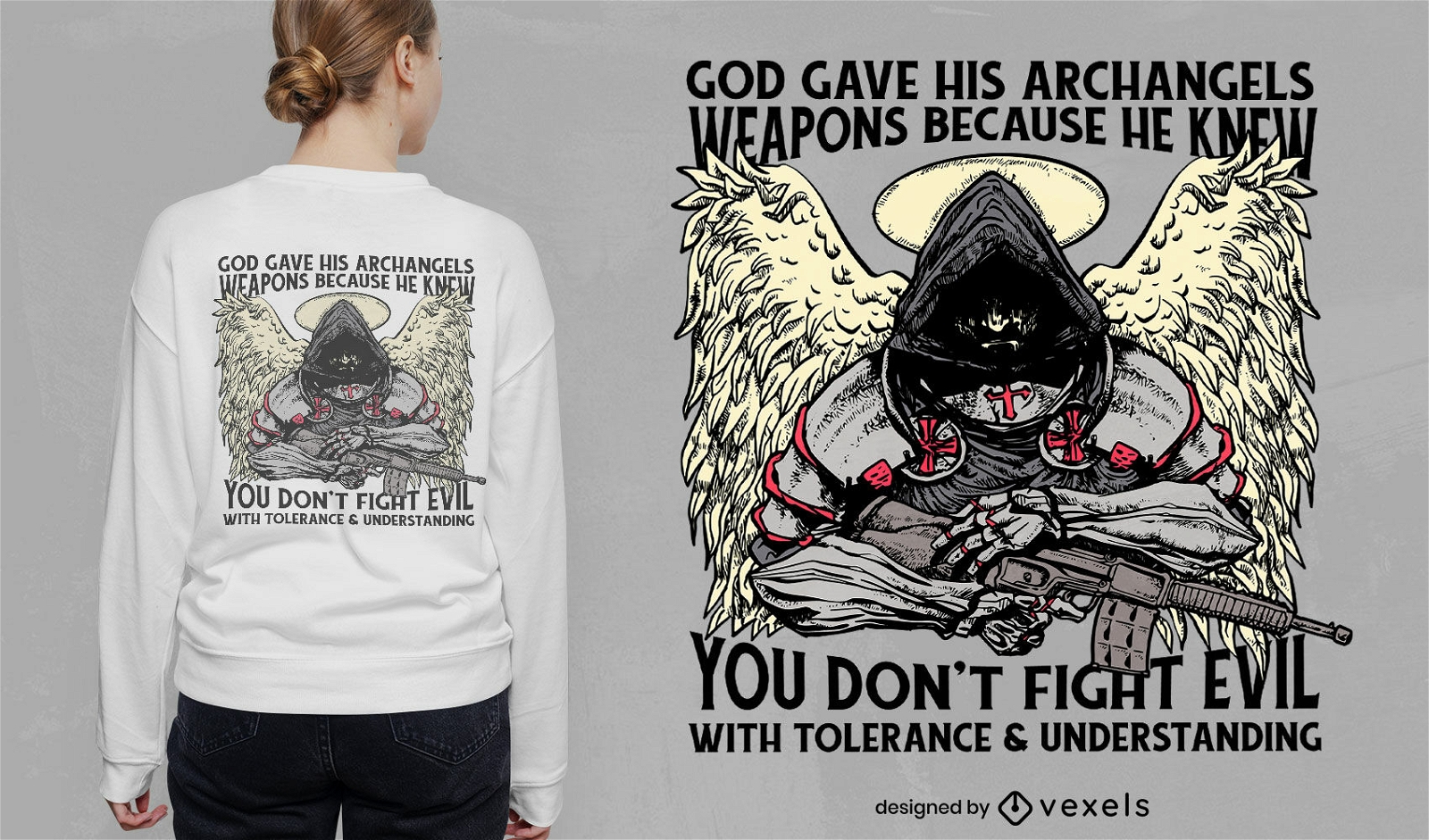 Arcanjo com design de camiseta de arma
