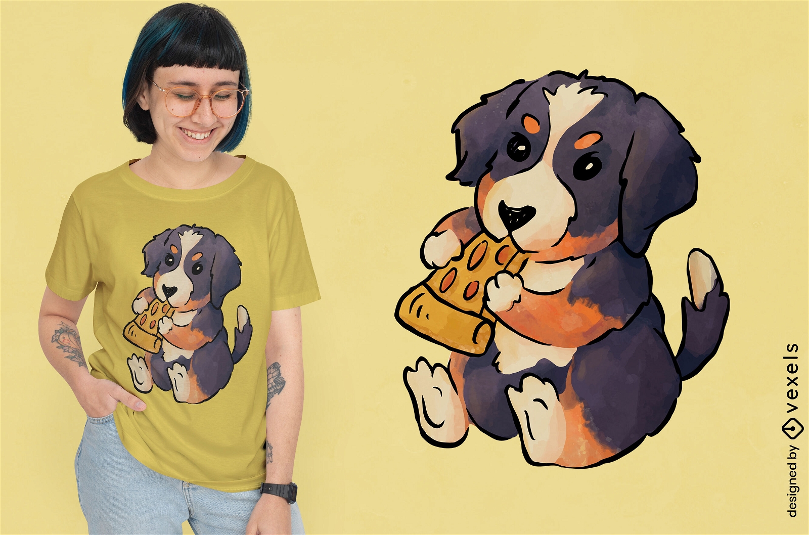 Design de camiseta de pizza de cachorro da montanha bernese