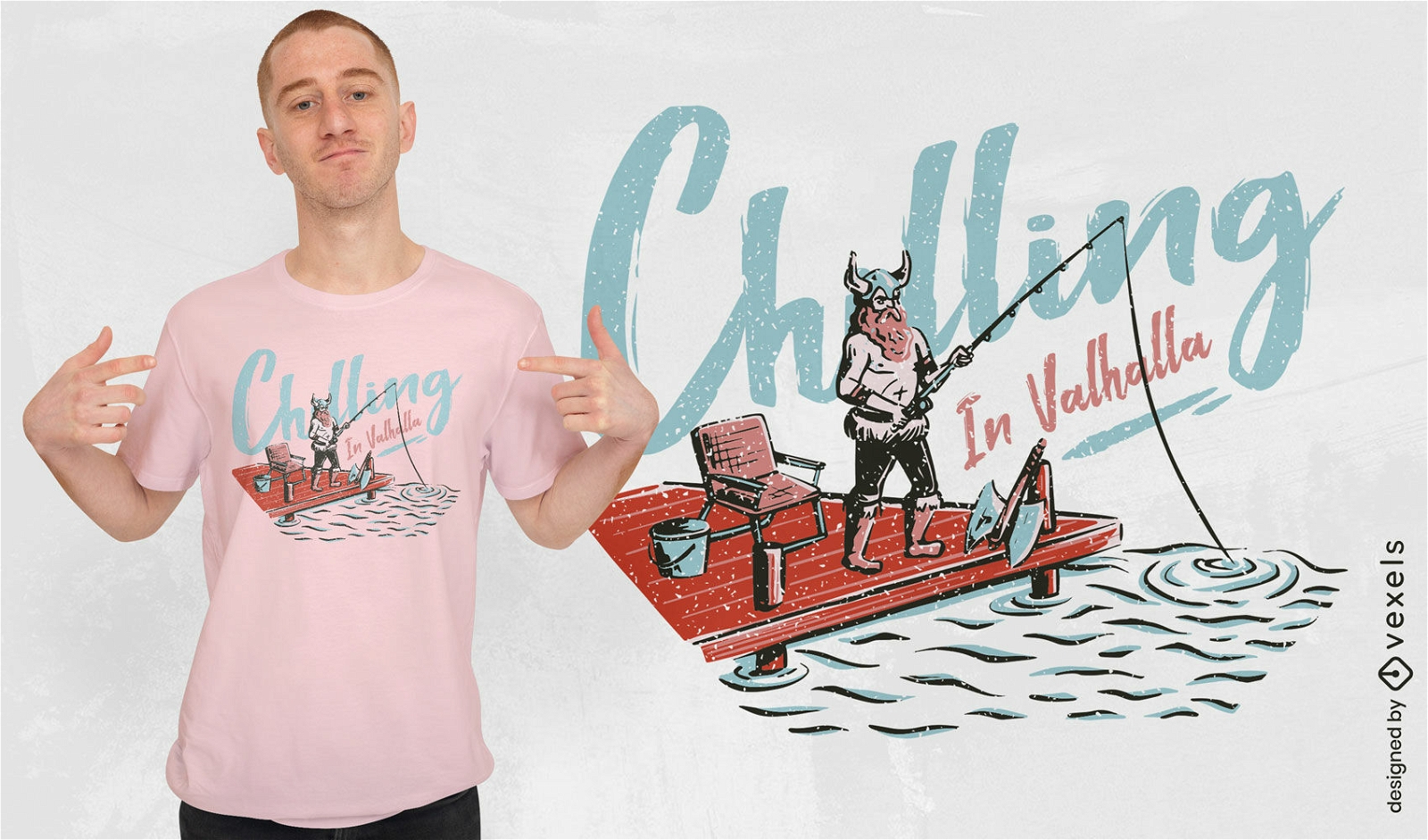 Design de camiseta engra?ada de pesca Viking