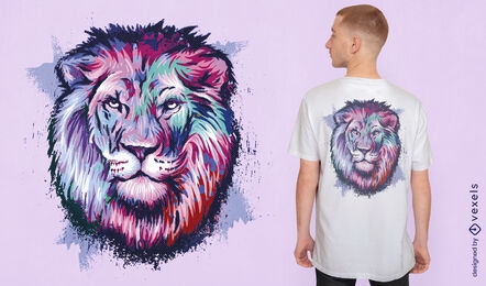 Design de camiseta grunge de cabeça de animal selvagem de leão