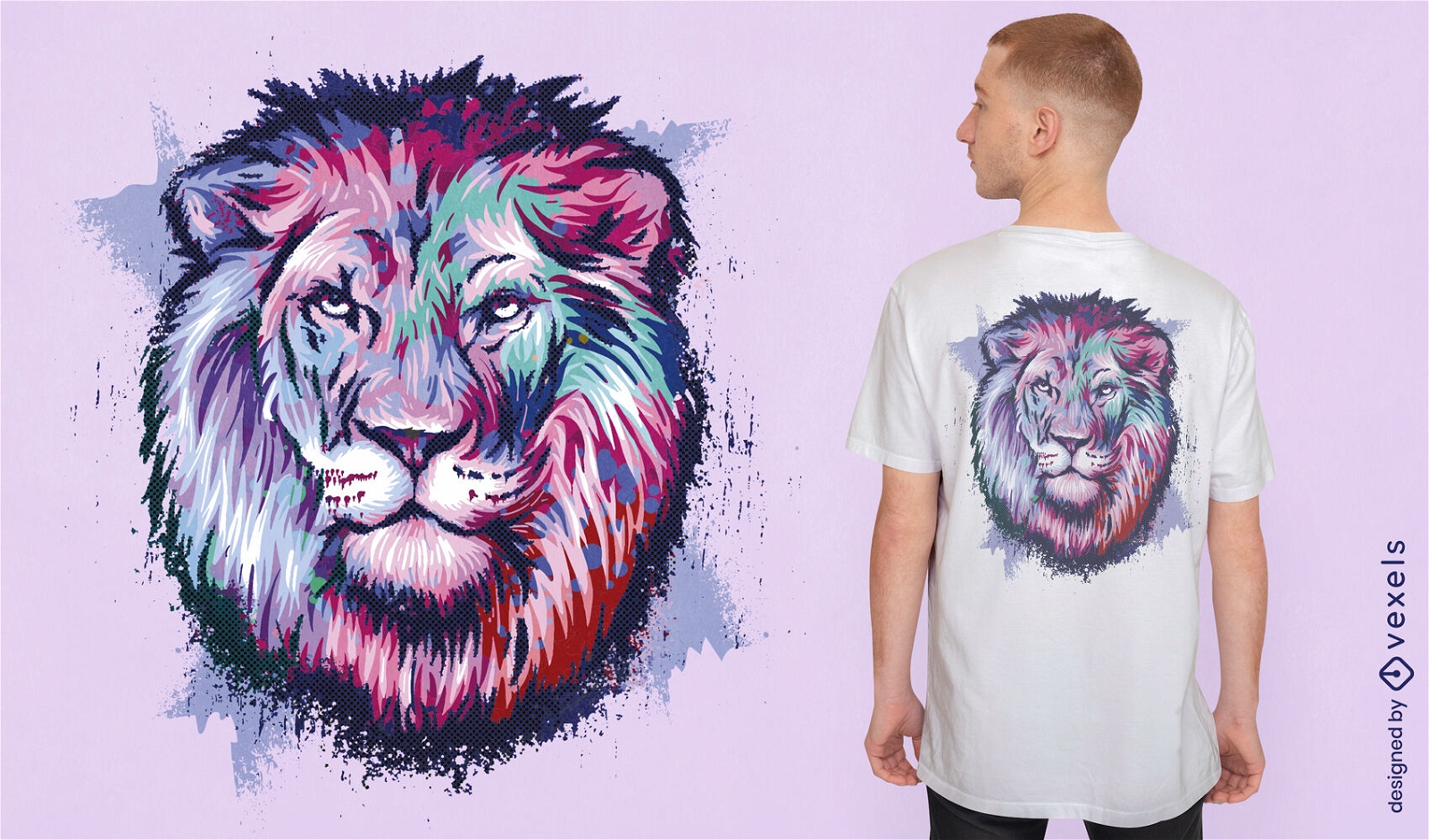 Design de camiseta grunge de cabe?a de animal selvagem de le?o
