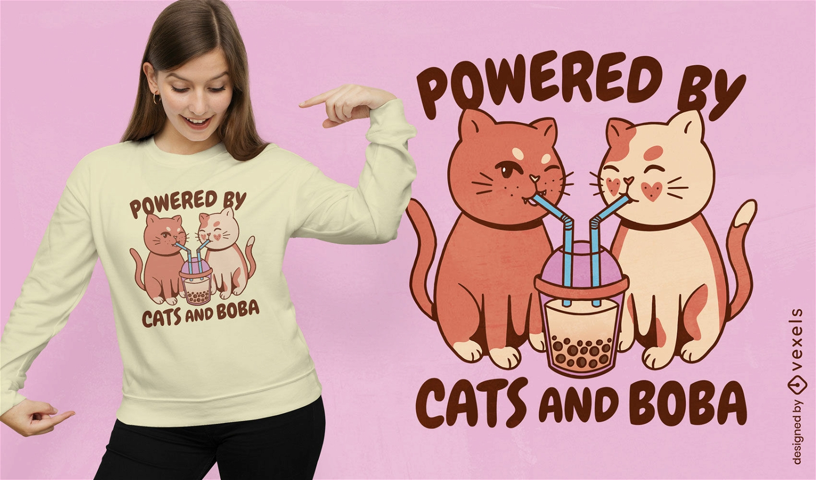 Animais de gato bebendo design de camiseta de chá