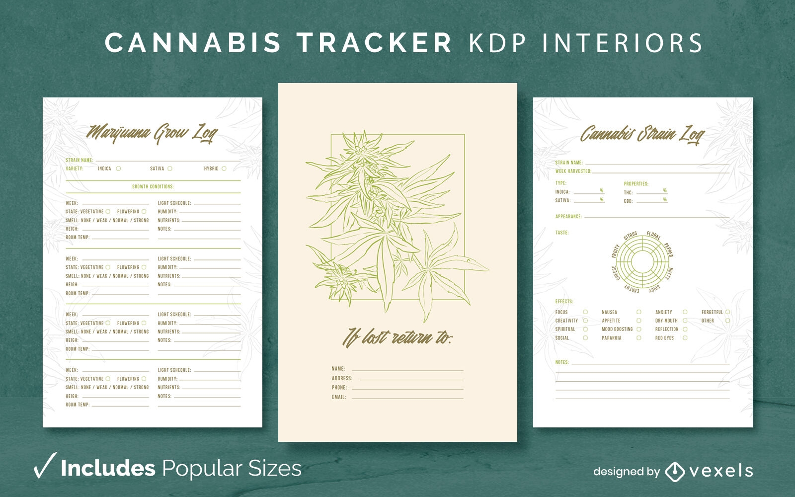 Modelo de registro de rastreamento de cannabis KDP Design de interiores
