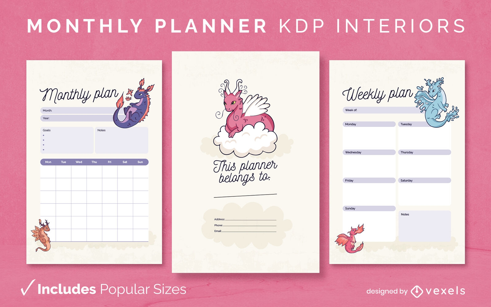 Modelo de design de diário de planejador de dragão extravagante KDP
