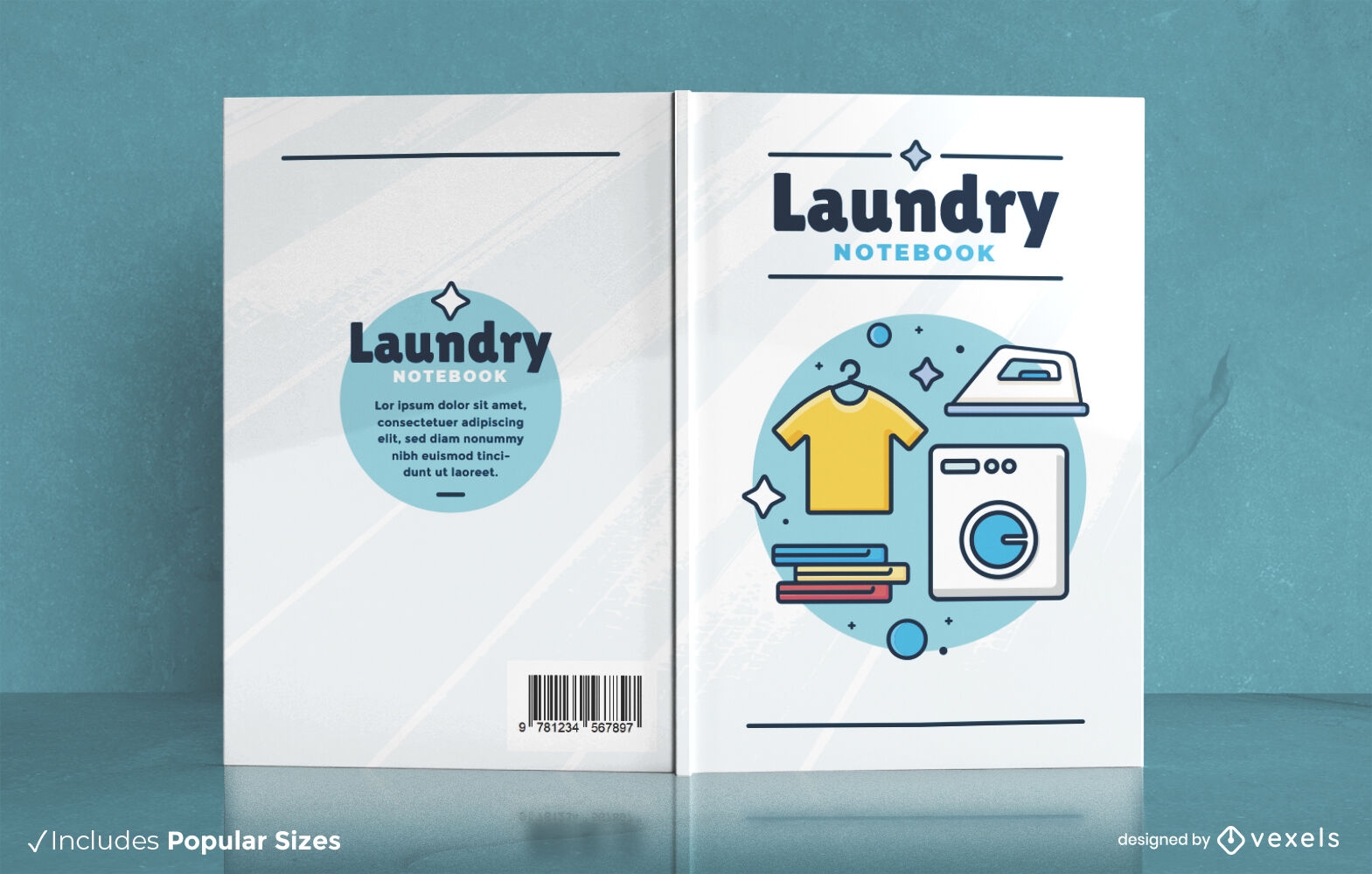 Design de capa de notebook de elementos de lavanderia