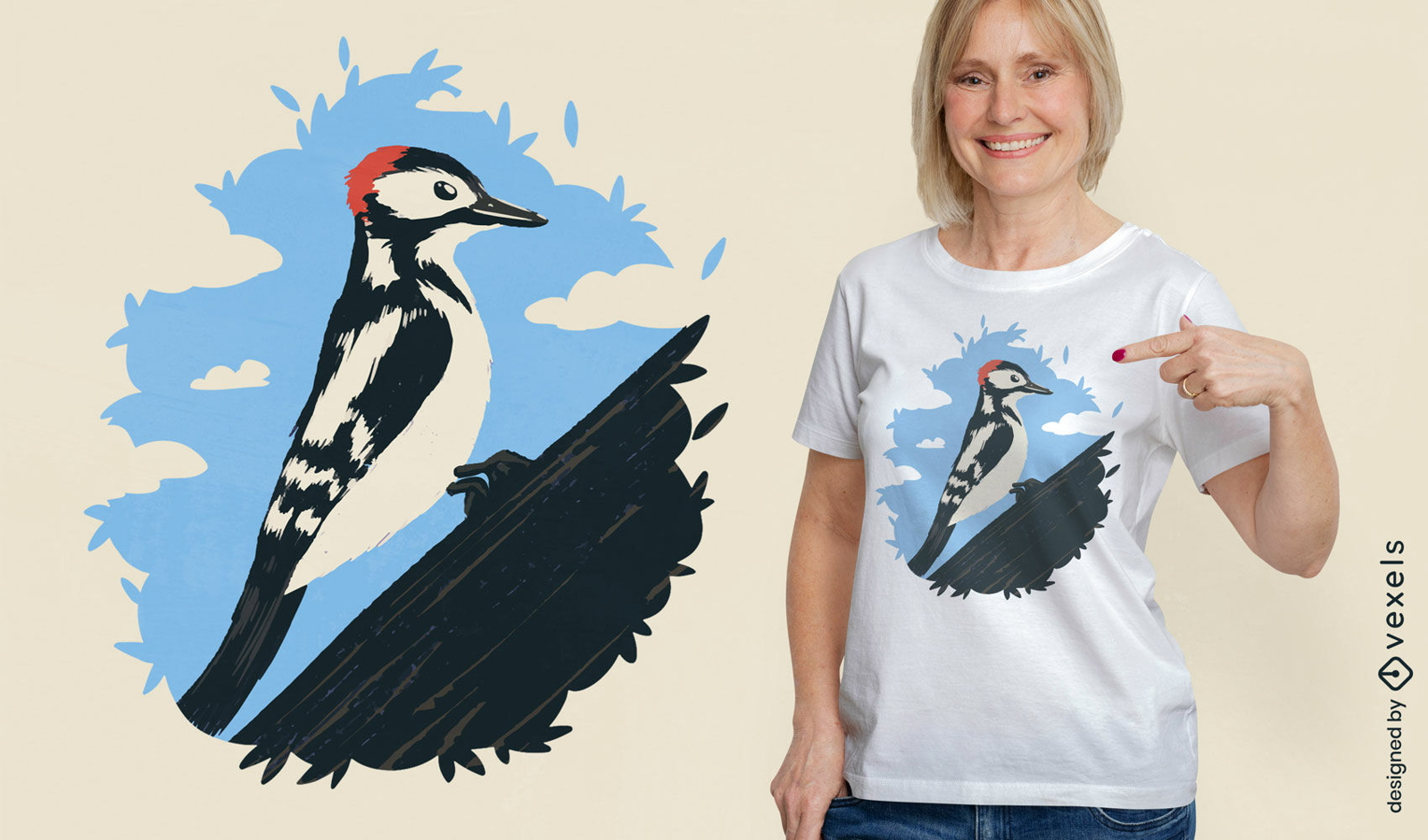 Design de camiseta de pássaro pica-pau