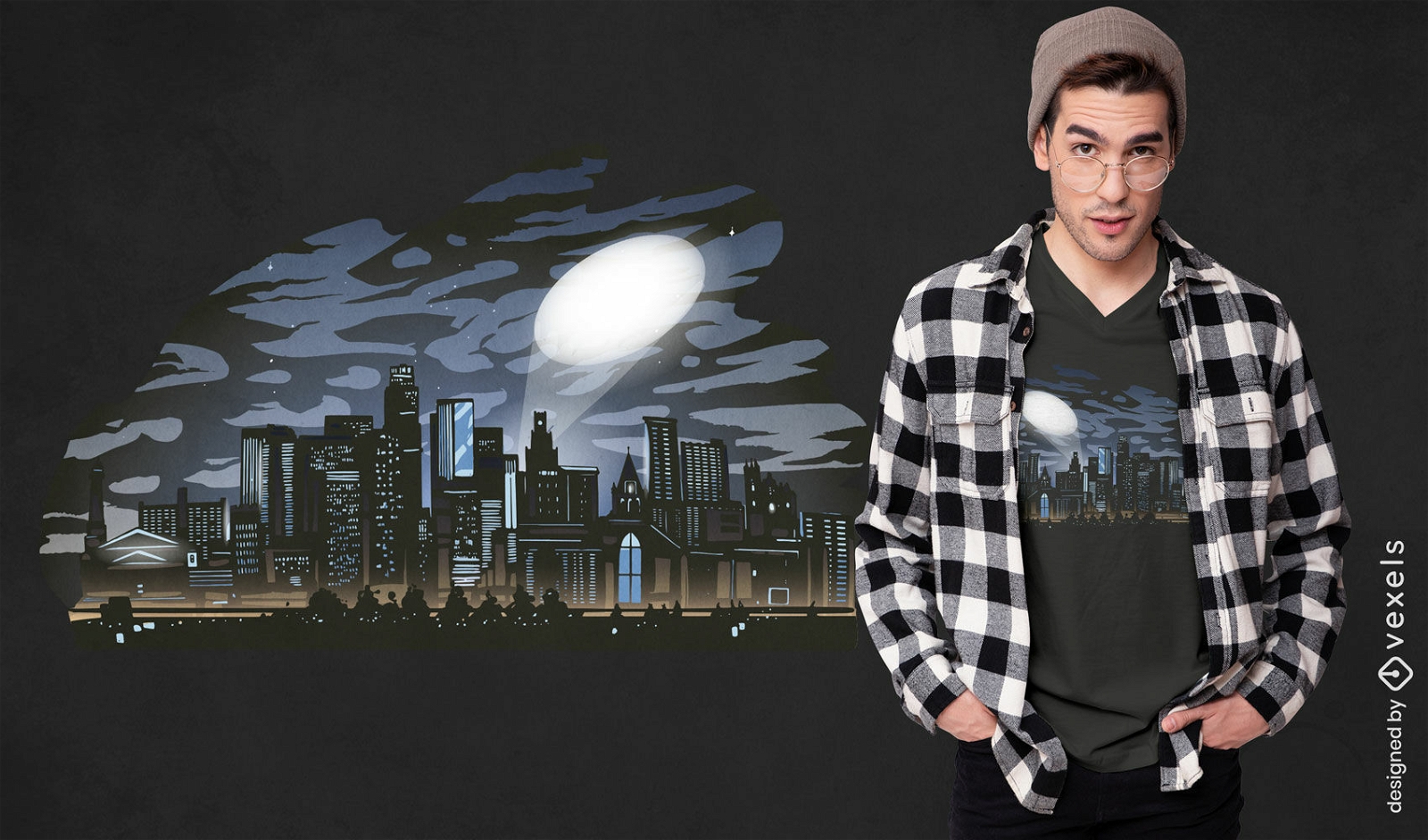 City skyline searchlight t-shirt design