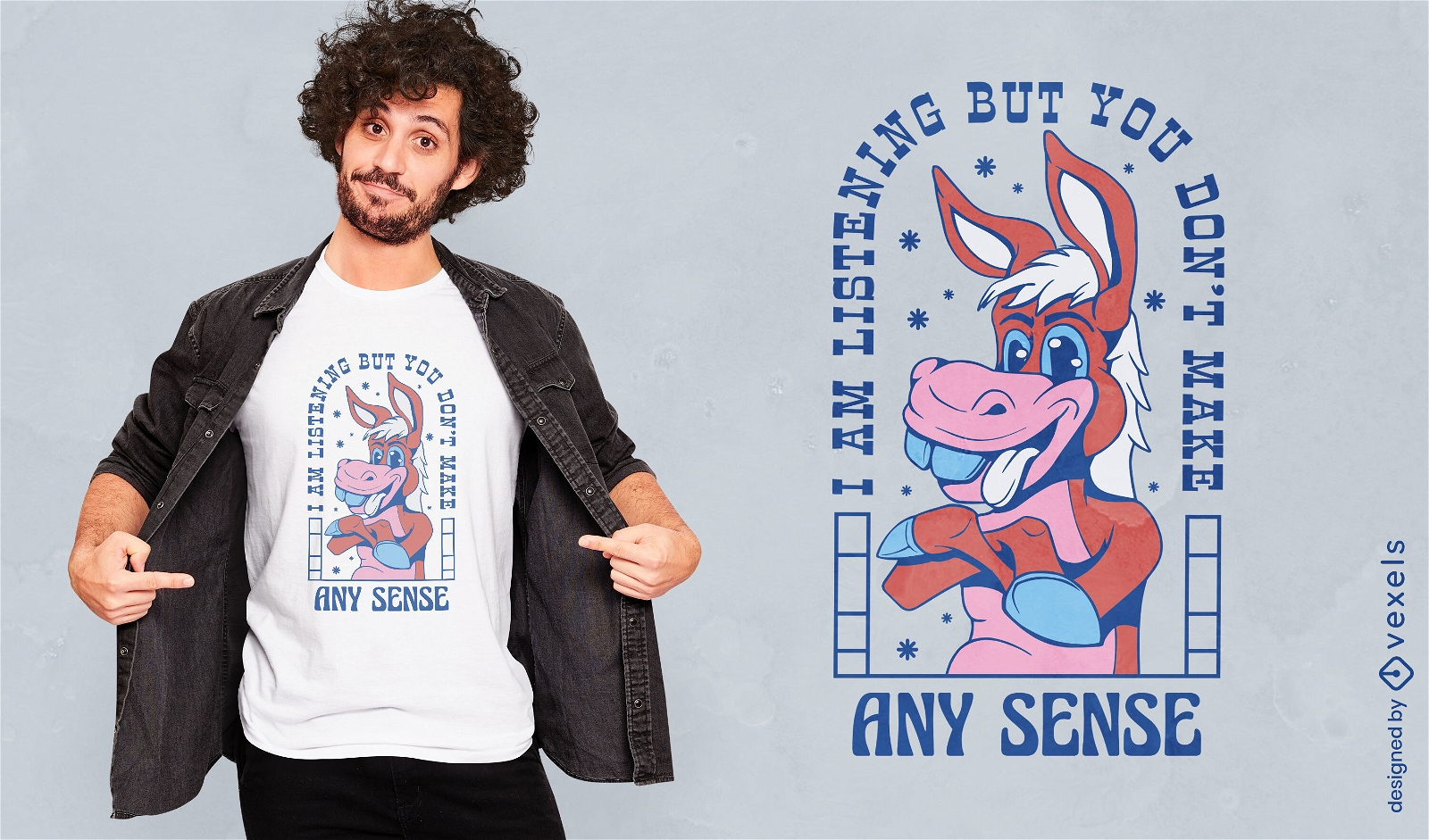 Design de camiseta com citação engraçada de burro
