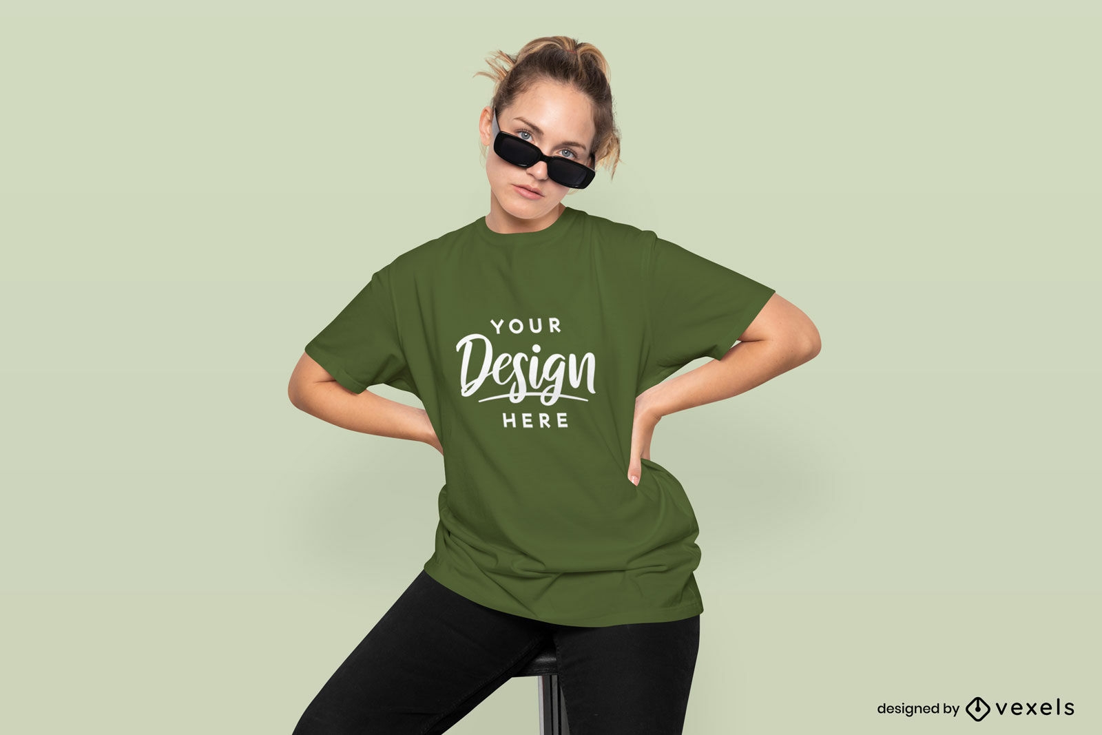 Woman with sunglasses t-shirt mockup