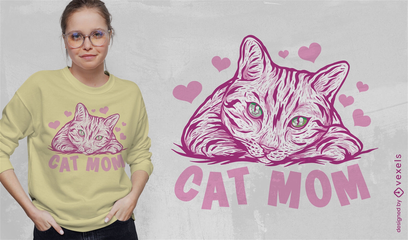 Design de camiseta de cora?es de cita??o de m?e de gato