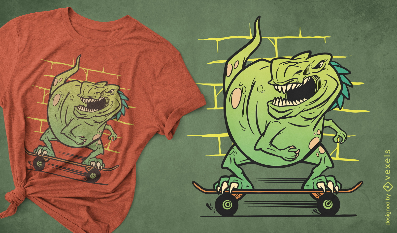 Diseño de camiseta de patinador t-rex