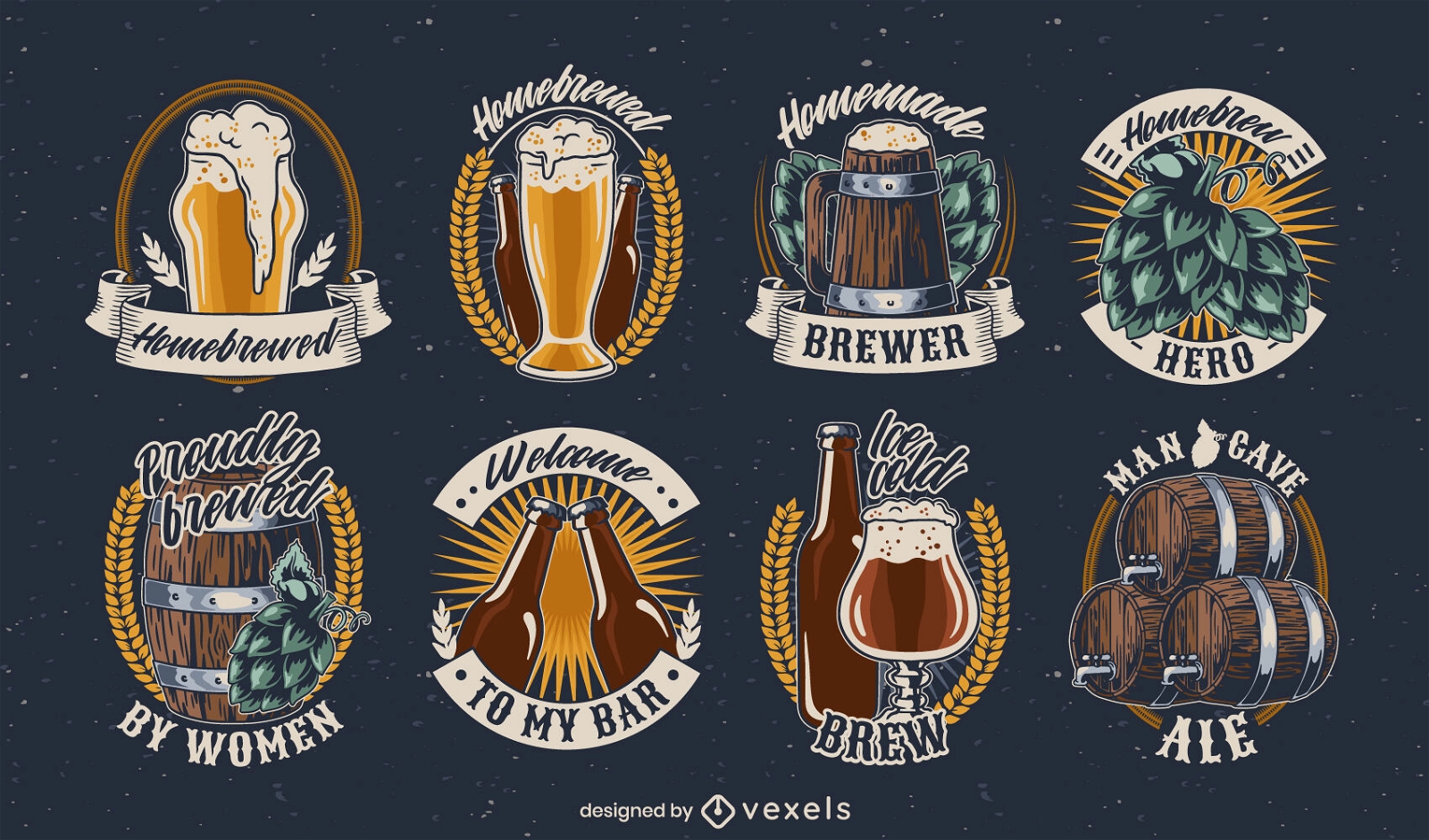 Beer brewing badges set