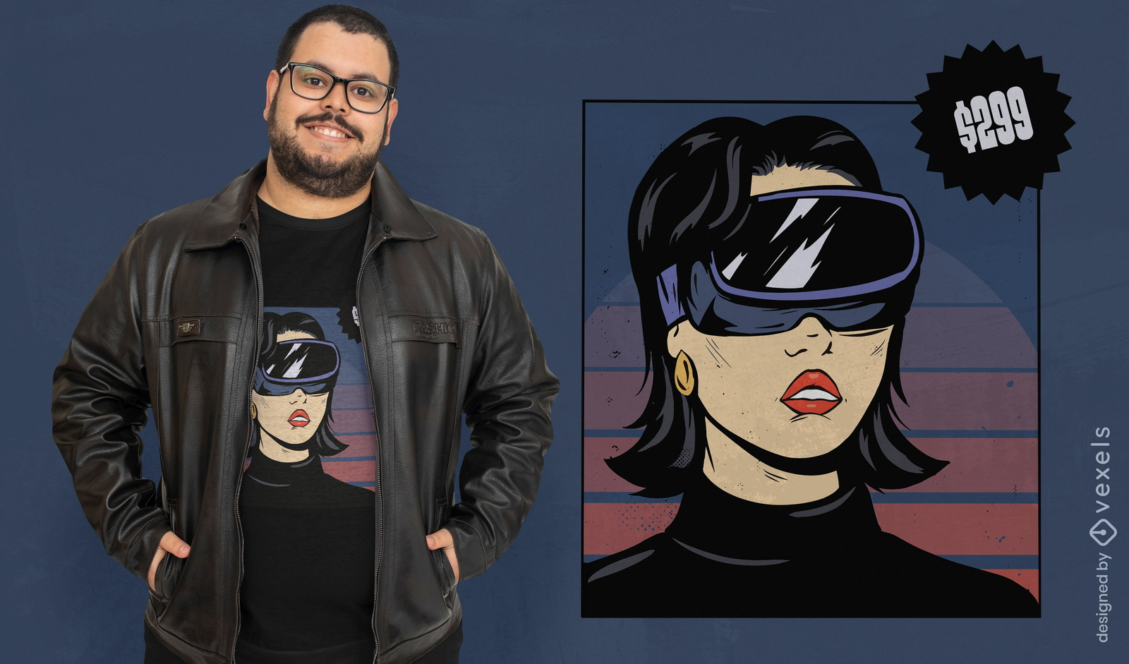 Mulher com design de camiseta de óculos VR