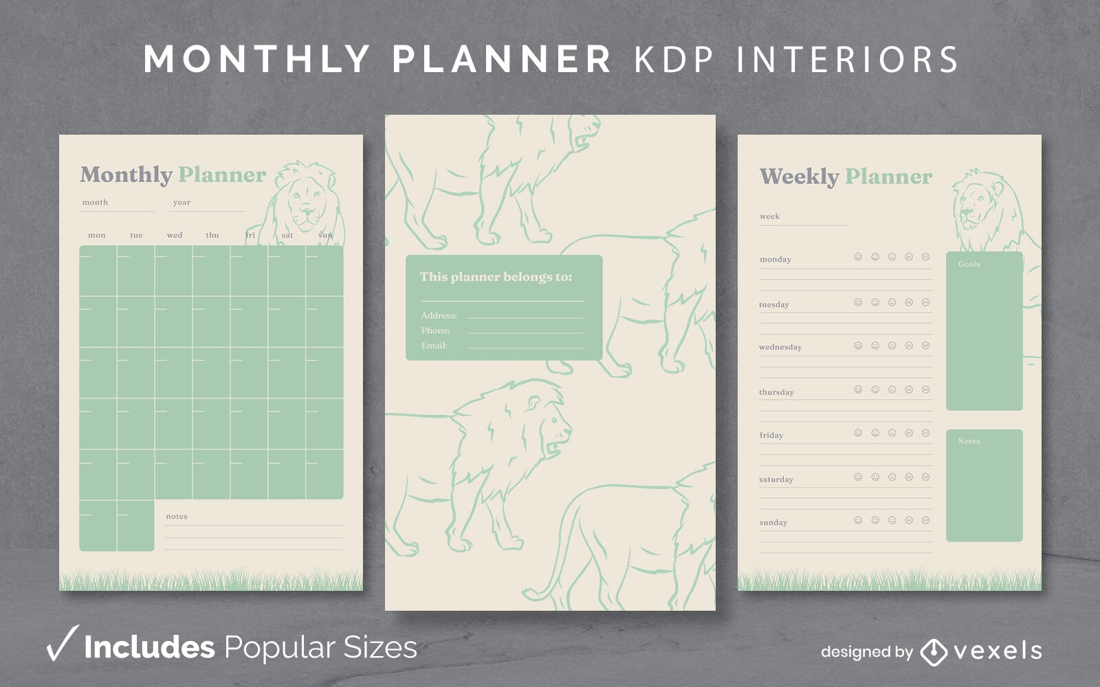 Lion monthly planner Diary Design Template KDP