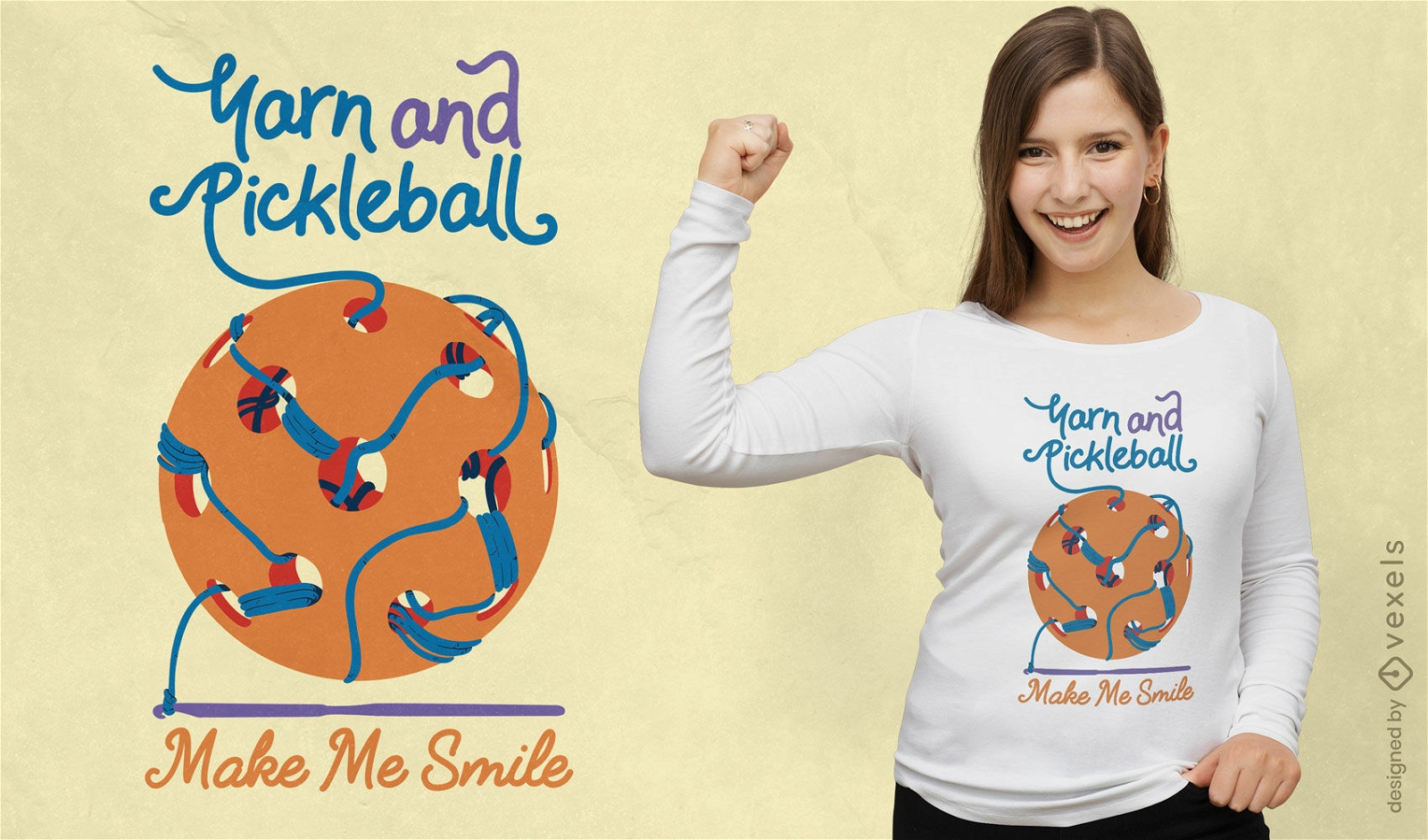 Pickleball e design de t-shirt de tricô