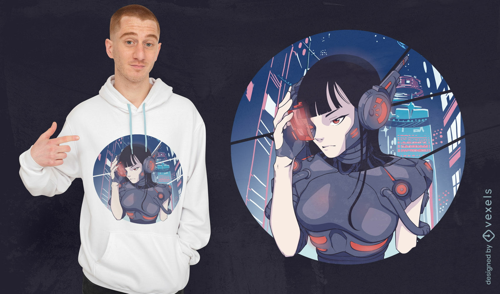 Diseño de camiseta de anime de chica cyberpunk