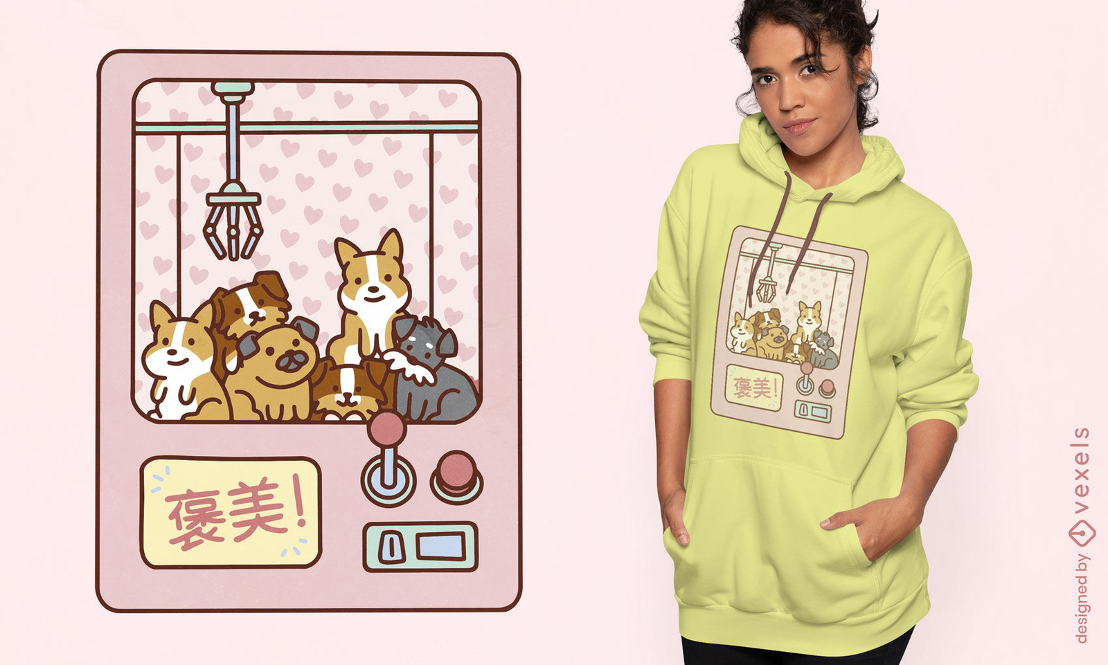 Diseño de camiseta de máquina de garra de perro kawaii