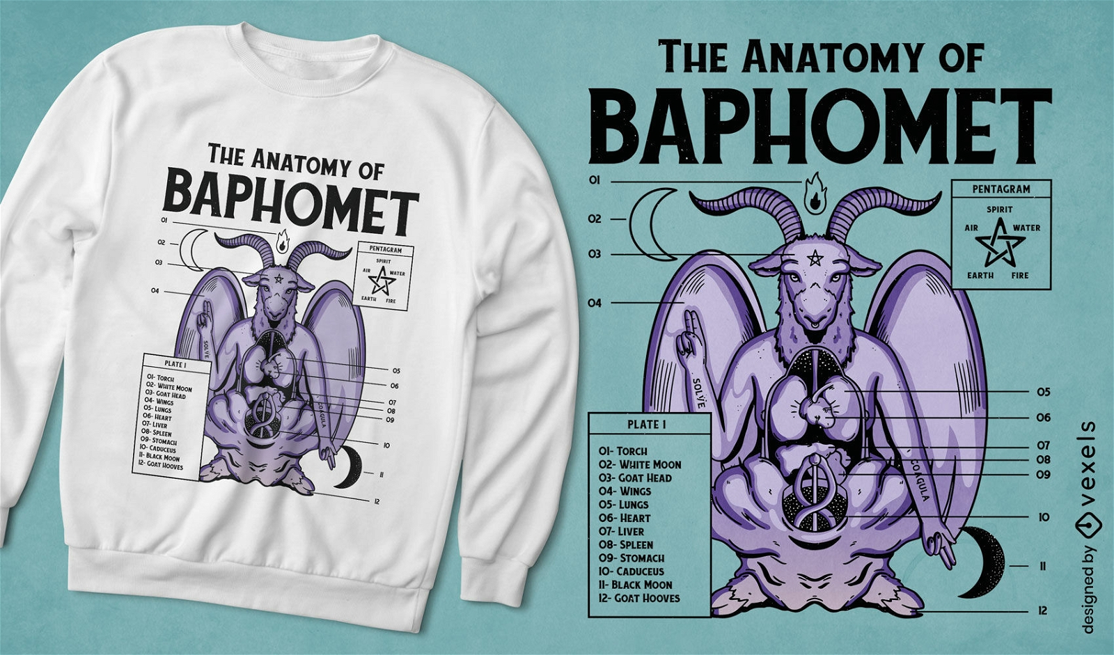 Baphomet anatomy deity t-shirt design