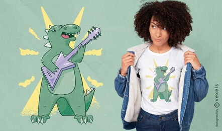 Diseño de camiseta de guitarra de dinosaurio Rockstar