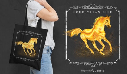 Design de bolsa equestre de cavalo dourado