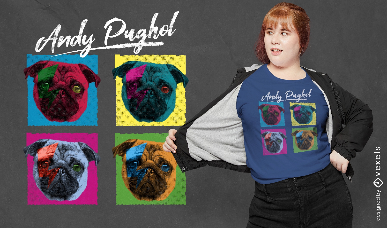 T-Shirt-Design mit französischen Bulldoggen der Pop-Art