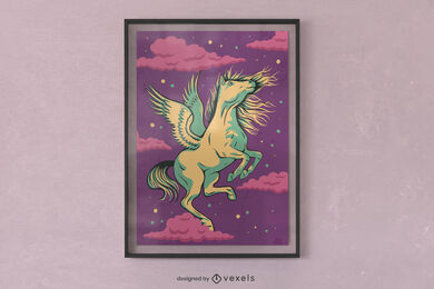 Diseño de cartel de caballo alado.