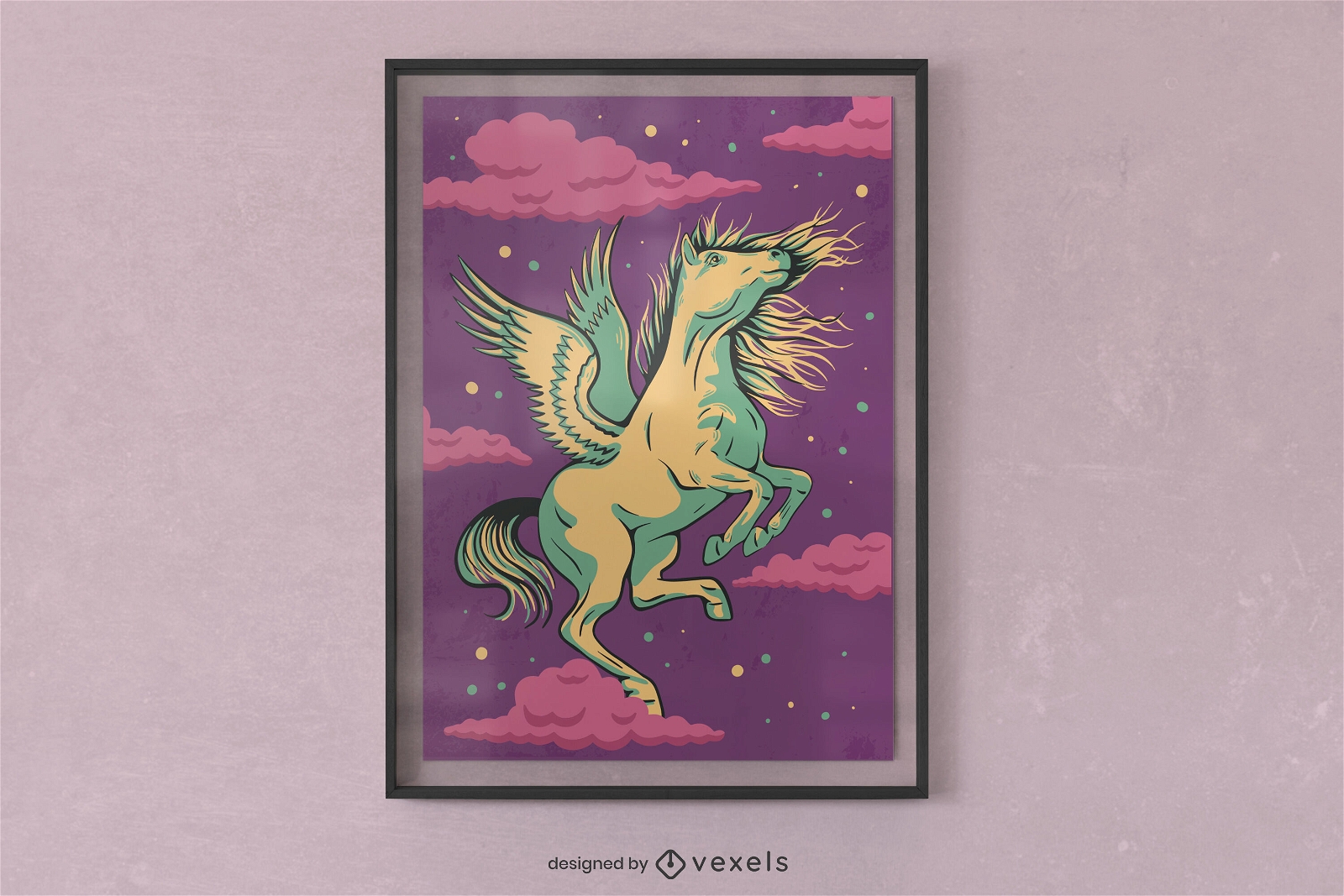 Plakatdesign mit geflügeltem Pferd