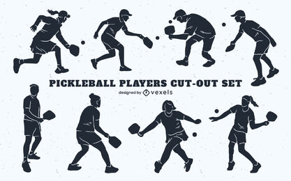 Conjunto de silhueta de jogadores de pickleball