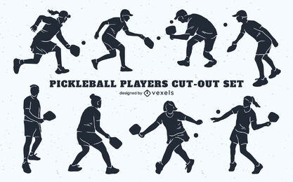 Pickleball players silhouette set