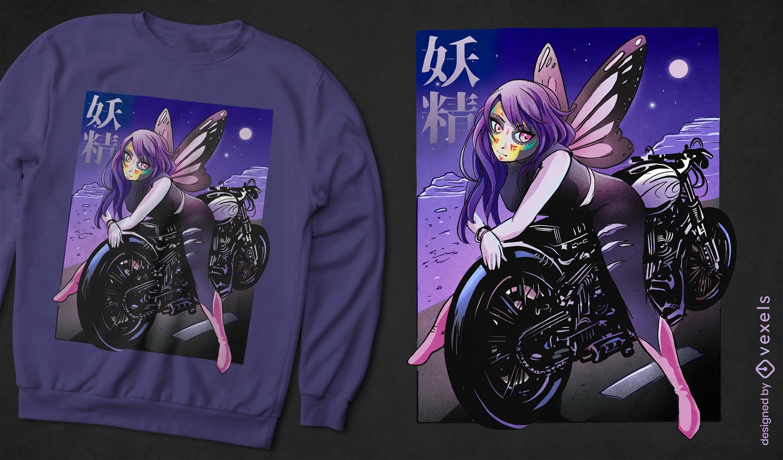 Fairy on motorcycle t-shirt design