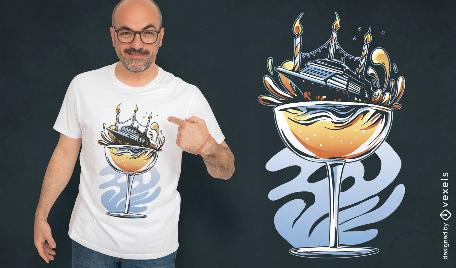 Crucero en diseño de camiseta de copa de cóctel