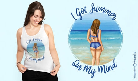 Diseño de camiseta de verano de mujer en la playa.