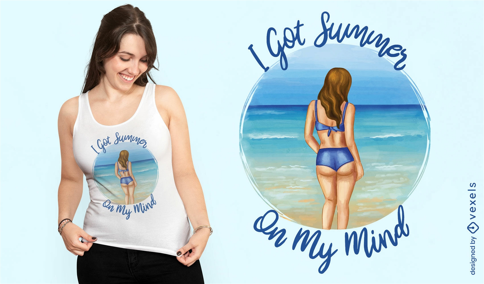 Dise?o de camiseta de verano de mujer en la playa.