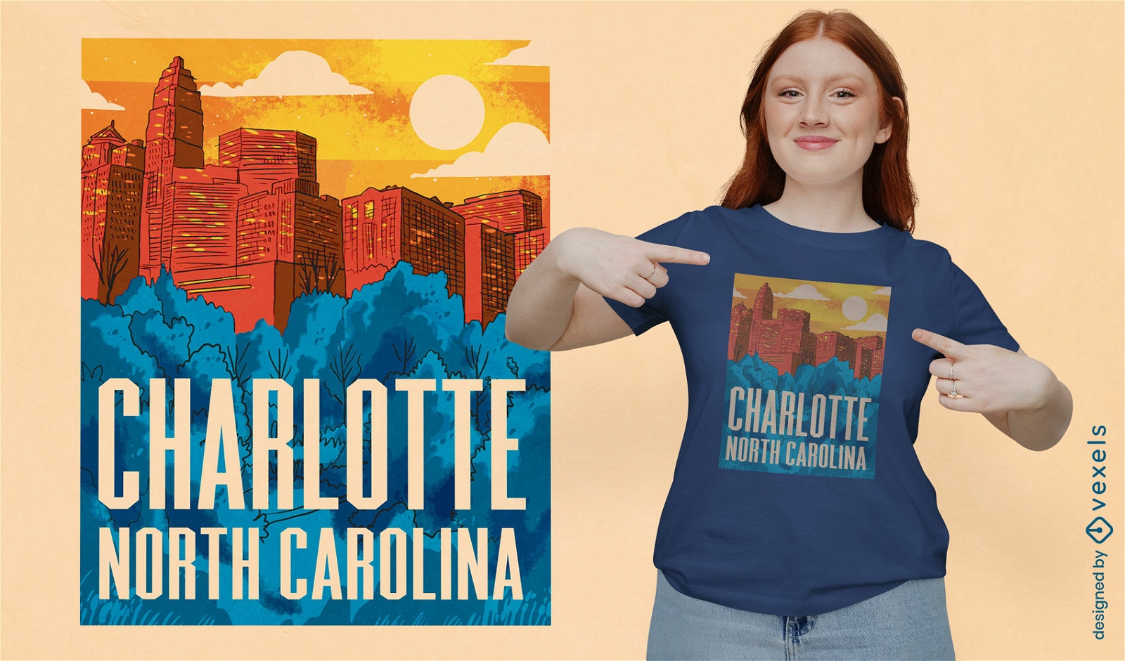 Design de camiseta com paisagem da cidade de Charlotte
