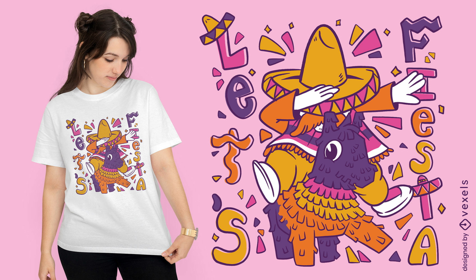 Hombre mexicano frotando el diseño de camiseta de piñata