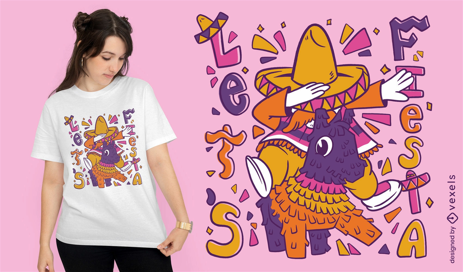 Homem mexicano esfregando no design de t-shirt pinata