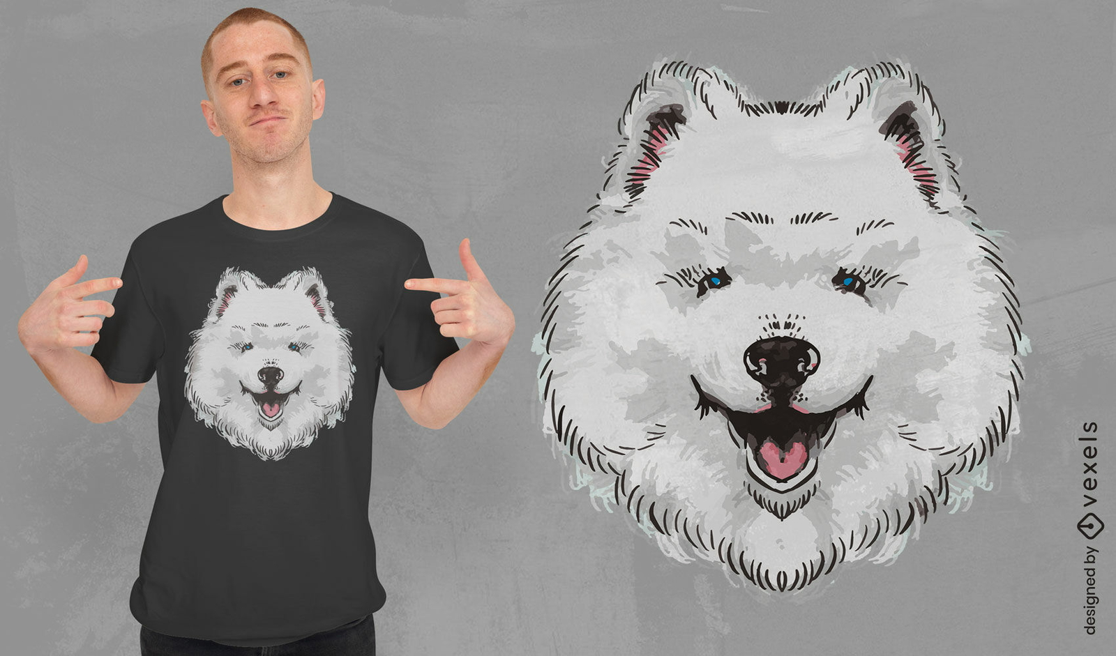 Diseño de camiseta de animal de perro lindo samoyedo