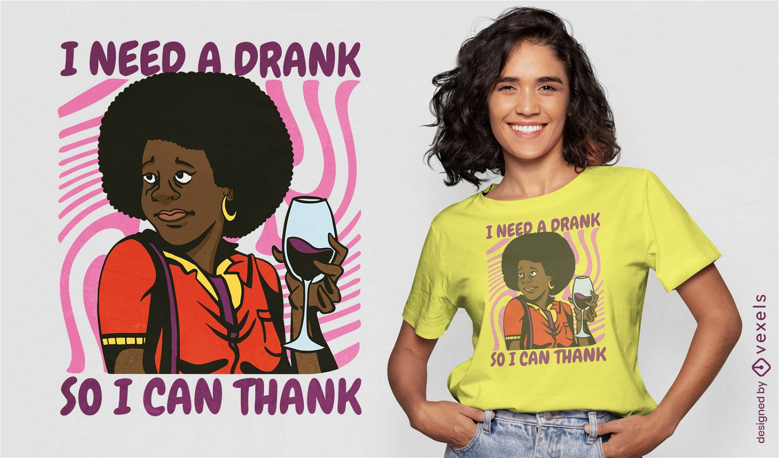 Mujer negra con diseño de camiseta de vino.