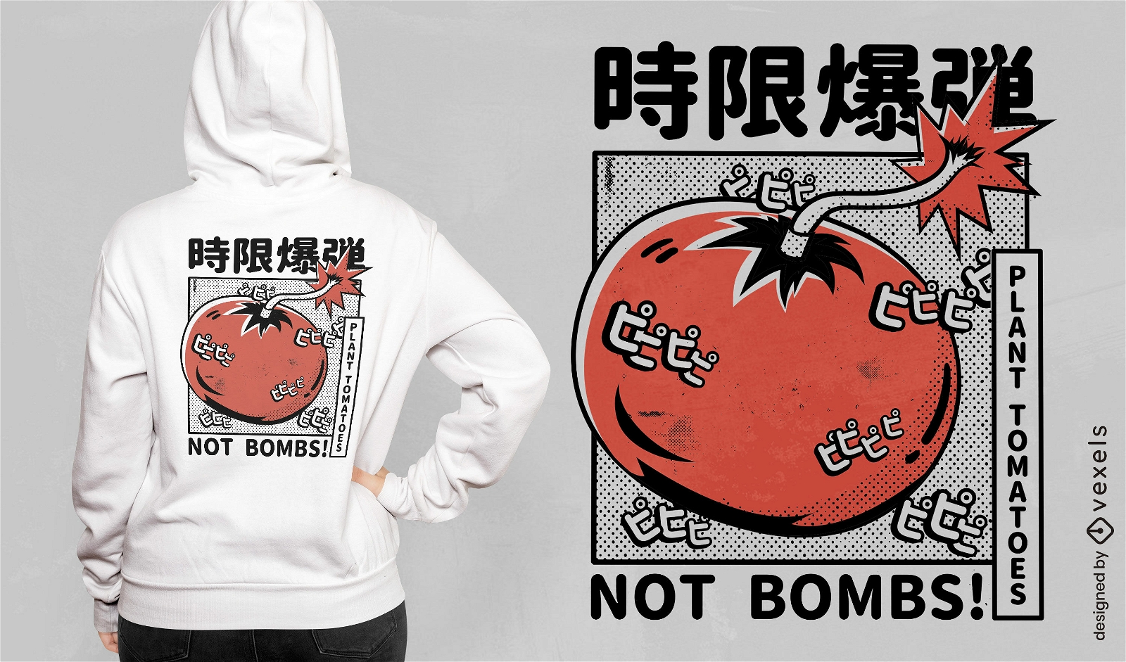Design de camiseta japonesa de bomba de tomate