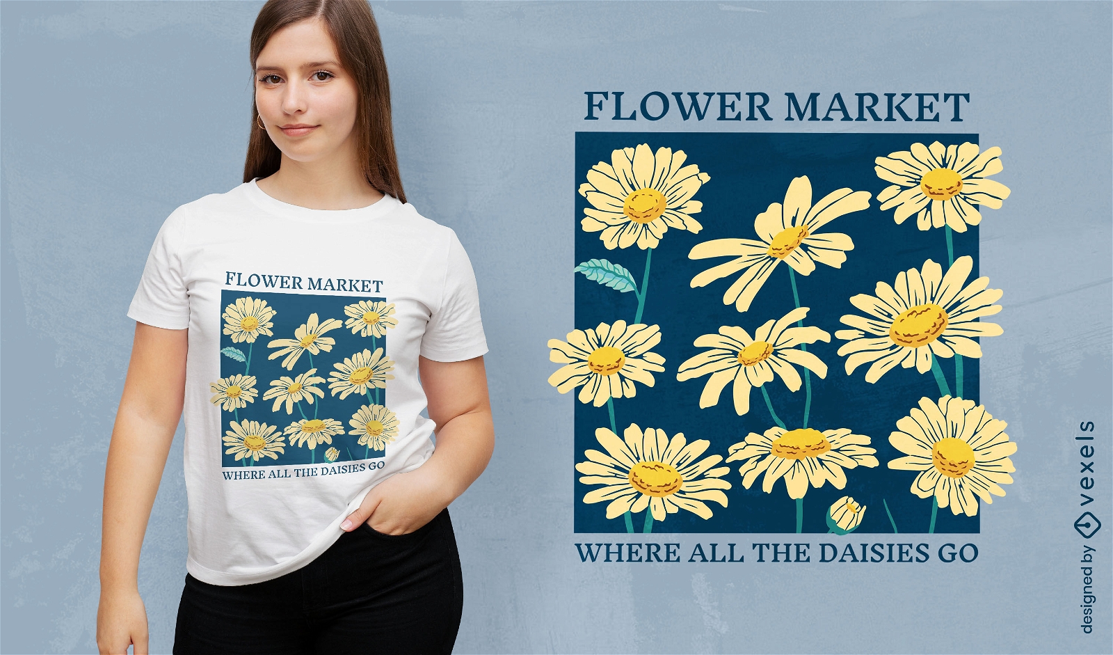 Diseño de camiseta de margaritas del mercado de flores.