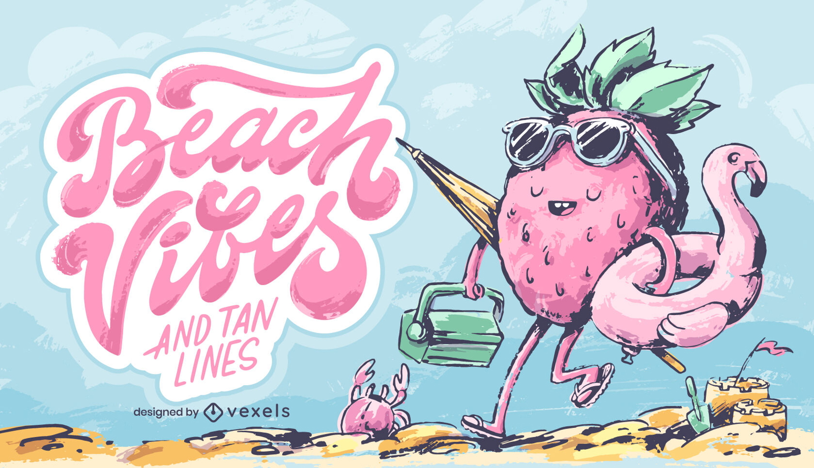 Beach vibes strawberry illustration