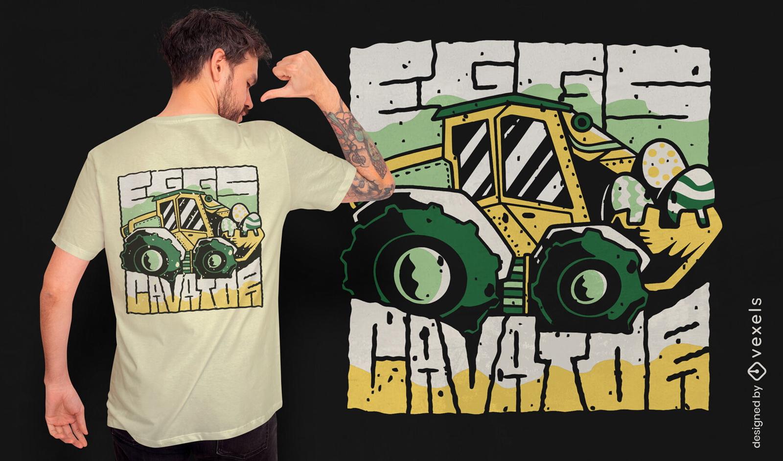 Excavator lifting Easter eggs t-shirt design