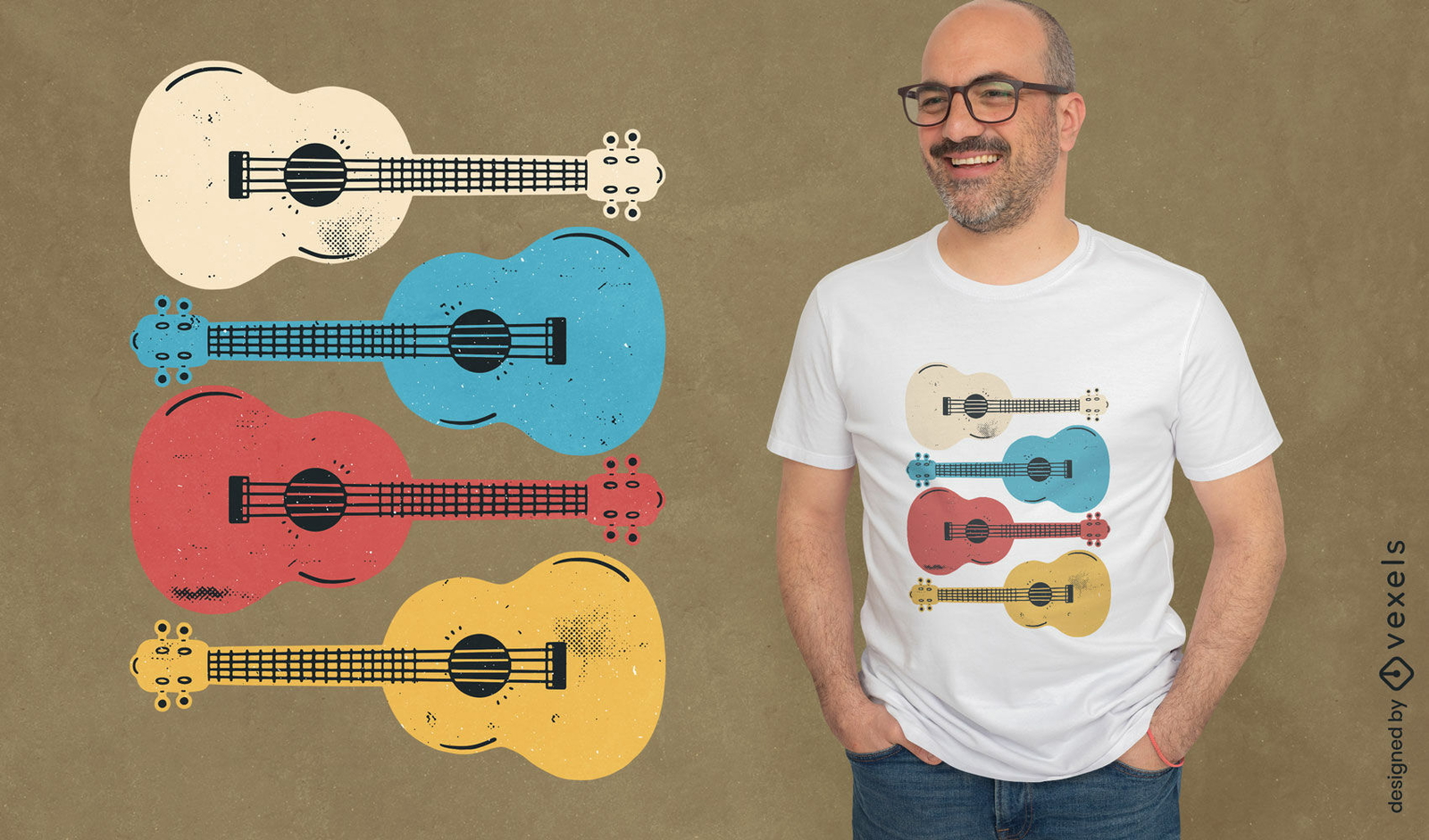 Diseño de camiseta de instrumentos musicales de ukelele.