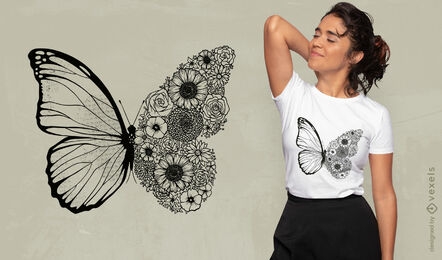 Design de t-shirt de natureza borboleta floral