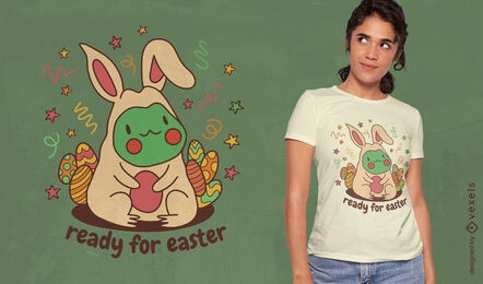 Diseño de camiseta de rana de Pascua con disfraz de conejito