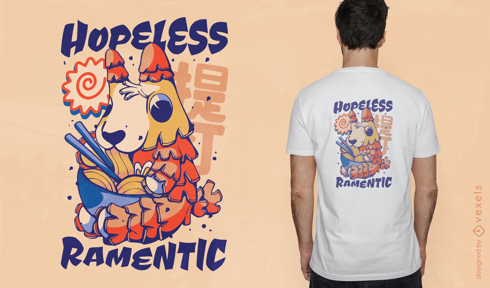 Design de camiseta de ramen romântico sem esperança