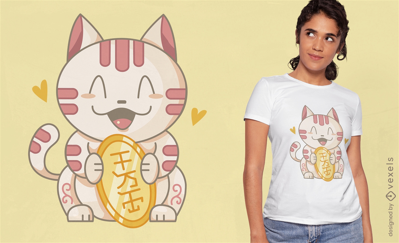 Design de camiseta de gato da sorte Maneki-neko